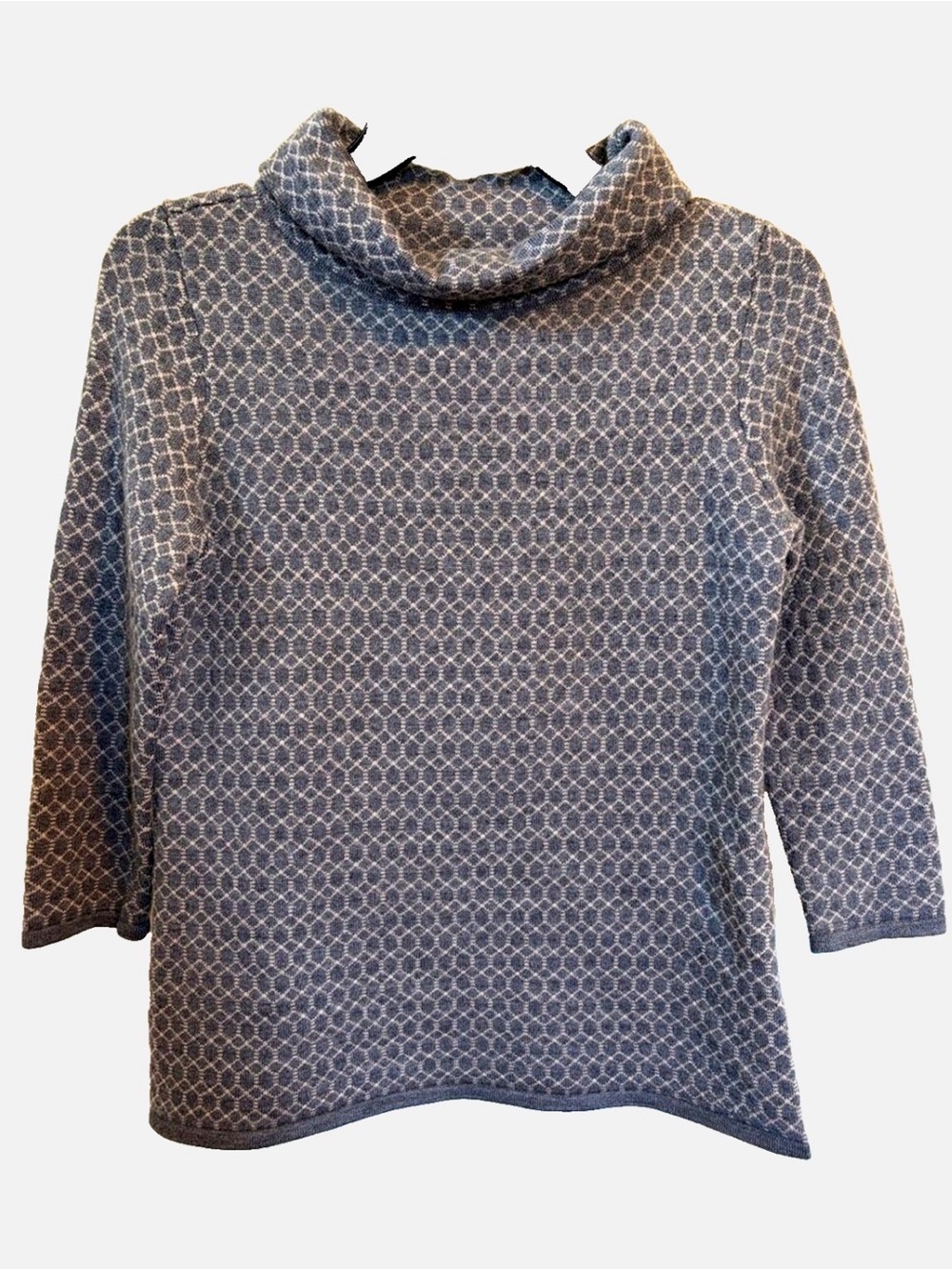 Talbots Petite SP 100% Merino Wool Cowl Neck Sweater Gray Ivory Honeycomb